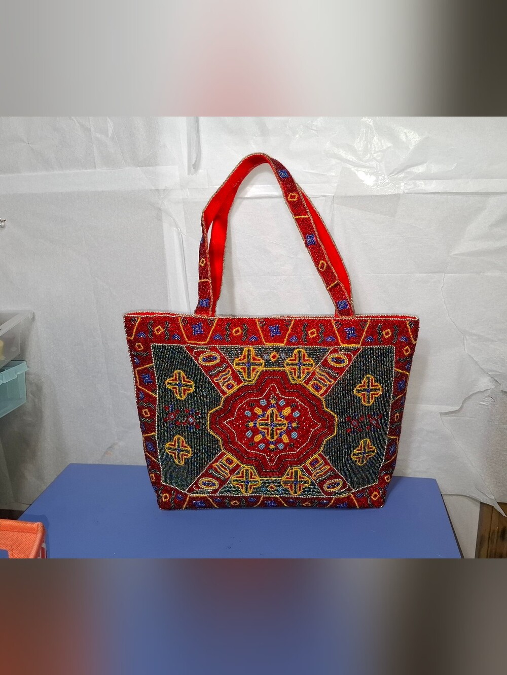Rare Vintage Hand Beaded Tote Bag- NWOT
